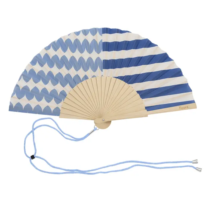 Authentique Eventail avec cordon Asymétrique bleu