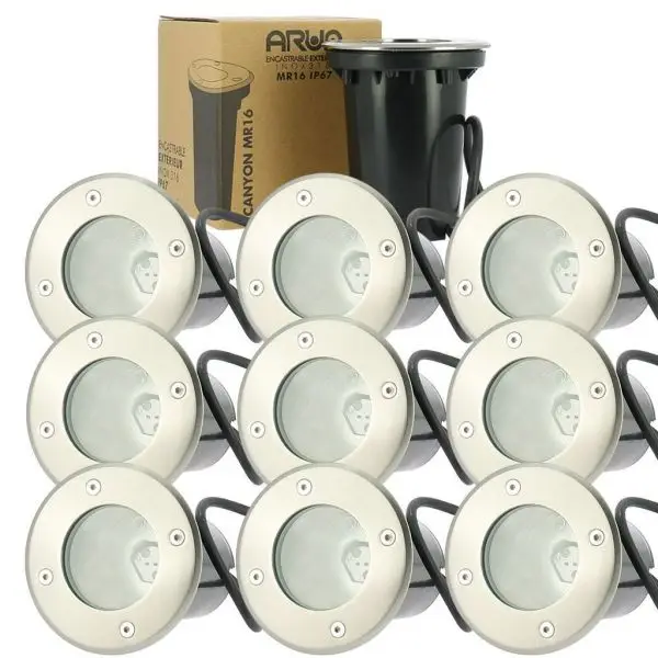 10 Spots Encastrable de sol IP67 12V Basse tension CANYON MR16 GU5.3 Prix Réduit