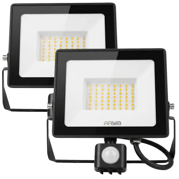 Top Vente Lot de 2 Projecteurs LED 50W Noir détecteur de mouvement IP65