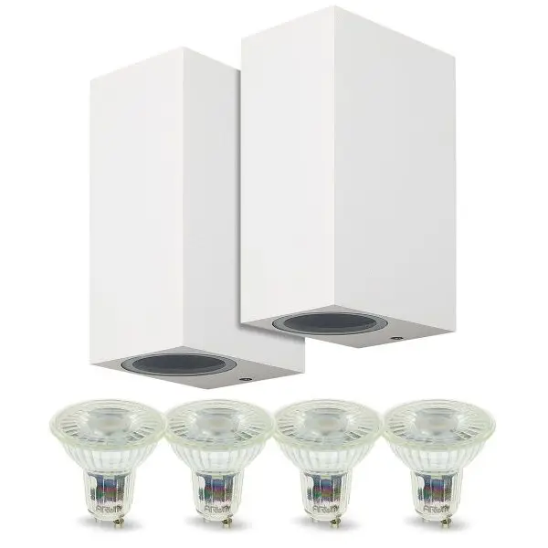Lot de 2 Appliques Manathan Blanches Extérieure double faisceau avec 4 Ampoules LED GU10 5W Dernière Chance