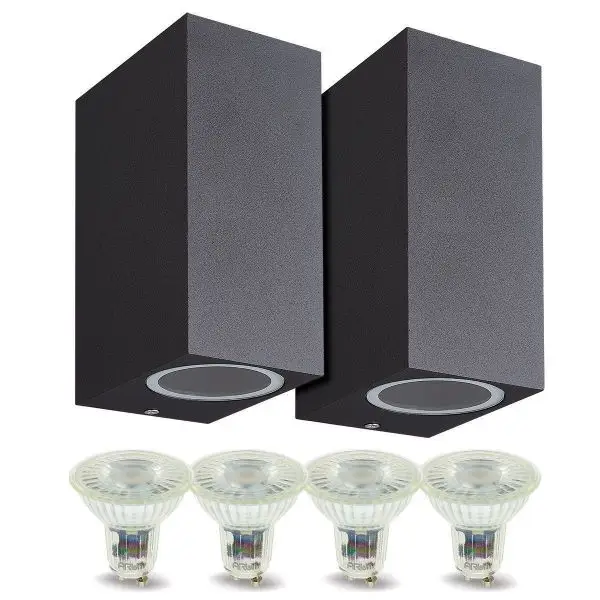 Lot de 2 Appliques Manathan NOIRE Extérieure double faisceau avec 4 Ampoules LED GU10 5W Usine Directe