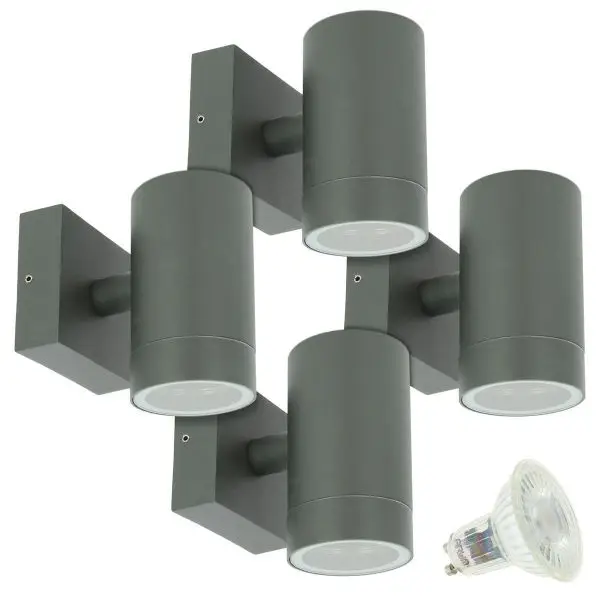 Petit Prix Lot de 4 Appliques VENICE Gris Anthracite Extérieure simple faisceau avec 4 Ampoules LED GU10 5W