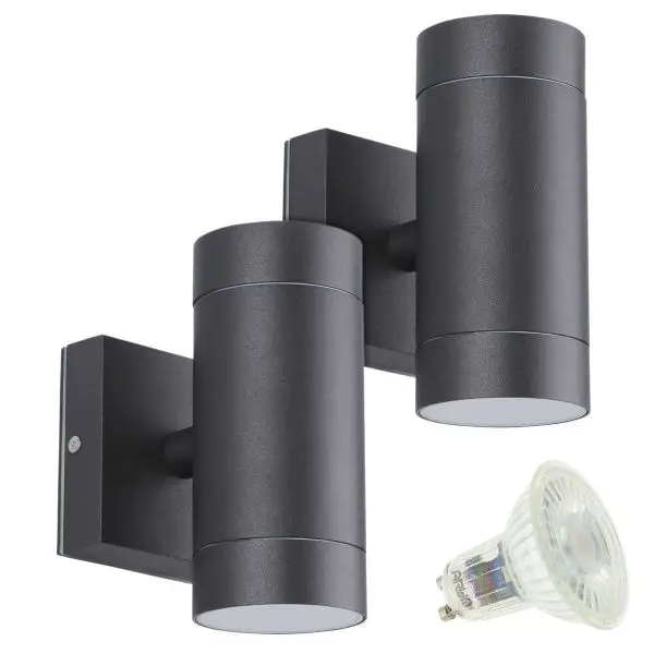 Marque Lot de 2 Appliques VENICE NOIR Extérieure double faisceau avec 4 Ampoules LED GU10 5W