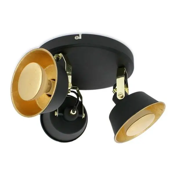 Plafonnier RIDLEY Noir et Or 3 Têtes avec Ampoule GU10 LED Blanc Chaud Prix Choc