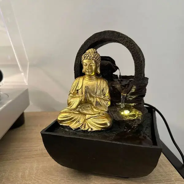 Fontaine d'Intérieur LED ZENITH Petit Bouddha Doré en Résine Authentique