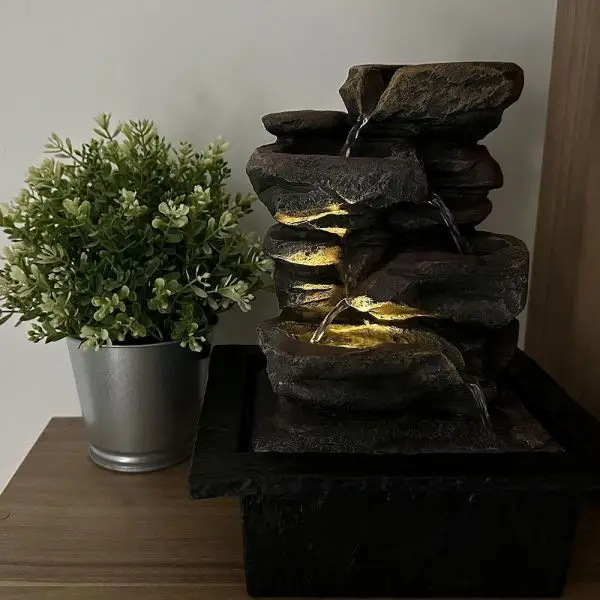 Vente Flash Fontaine d&rsquo;Intérieur LED ROCKFLOW Cascade de Roches en Résine