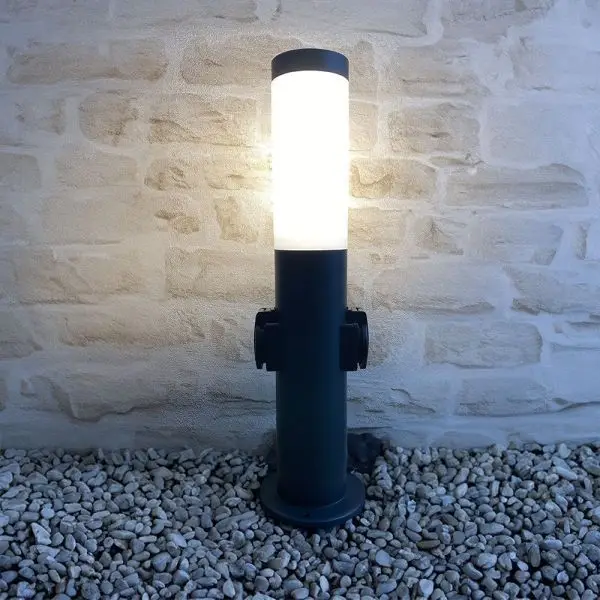 Super Prix Borne extérieure anthracite VALENTE 45cm IP44 + 2 Prises