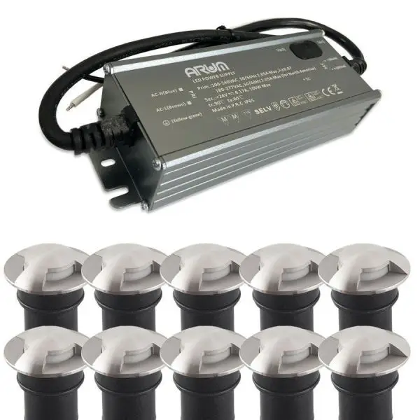 Lot de 10 Encastrables de Sol Balisage 3W Mini-CANYON IP67 12V avec transformateur SELV 50W IP67 Bon Plan