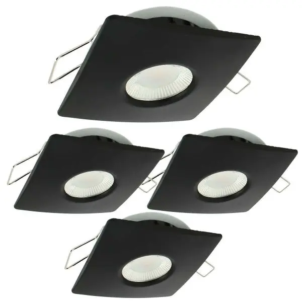 Vente Flash Lot de 4 Spots Encastrables LED 8W MILAN CCT IP65 IK07 Collerette Carrée Noire avec Transformateur Dimmable