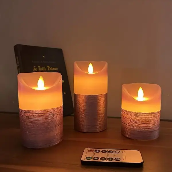 Lot de 3 bougies Violettes Flamme Vacillante blanc chaud avec Télécommande Achat Immédiat