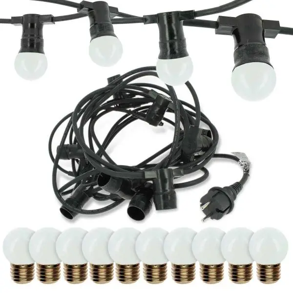 Commander Vite Guirlande guinguette Professionnelle 10 Ampoules LED E27 1W Blanc Chaud 10 mètres Interconnectable