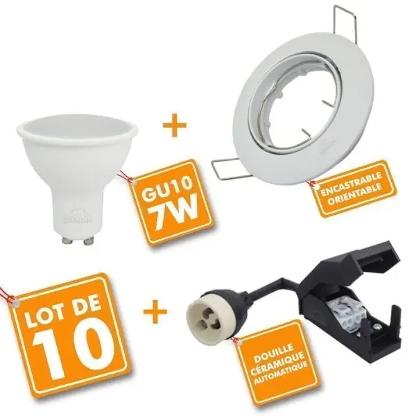 Bon Marché 10 x Spot encastrable Blanc orientable complet LED 7W eq 60W
