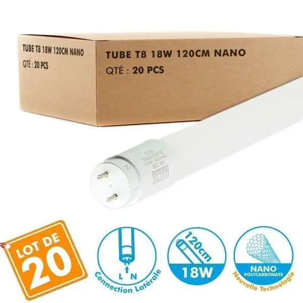 Nouvelle Collection Lot de 20 Tubes T8 LED 120cm 18W connexion latérale