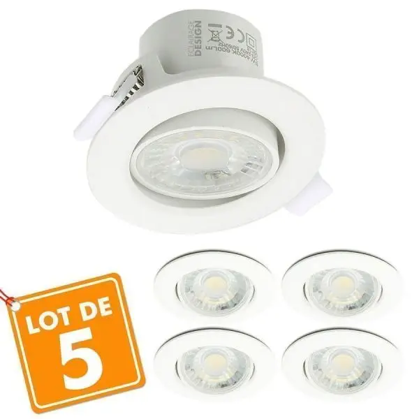 Vente Flash Lot de 5 Spots LED Encastrables Valence 8W Orientable Equ. 75W