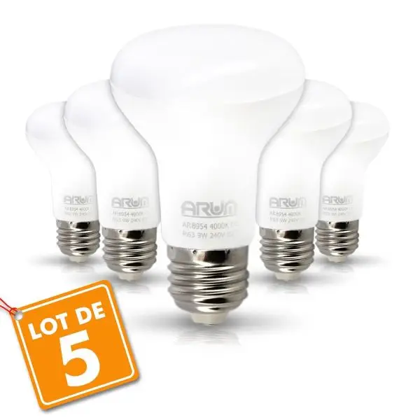Lot de 5 Ampoules LED Spot R63 E27 9W Eq 60W Commander Vite