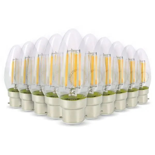 Petit Prix Lot de 10 Ampoules LED Flamme Filament 4W40W Culot B22 blanc chaud 2700K