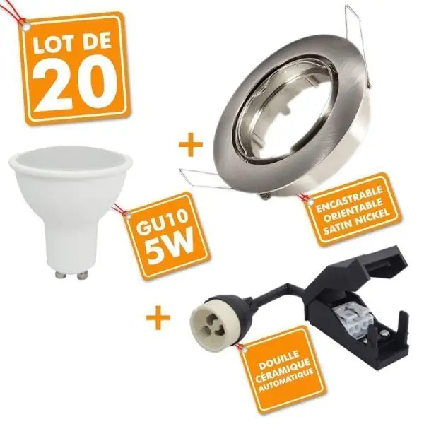 20 x Spot encastrable orientable Acier Brossé complet LED 5W eq 50W Vente Directe