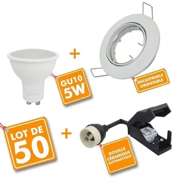 Lot de 50 Spot encastrable orientable blanc avec GU10 LED de 5W eq 50W Marque