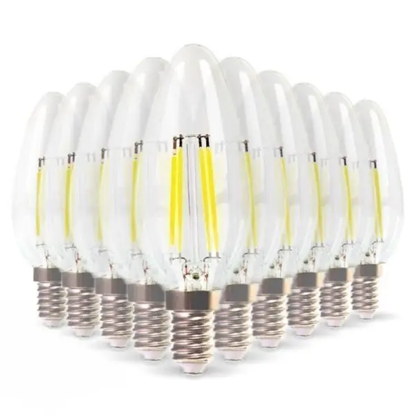 Quantité Limitée Lot de 10 Ampoules LEDE14 Flamme Filament 4W Eq 40W blanc chaud 2700K